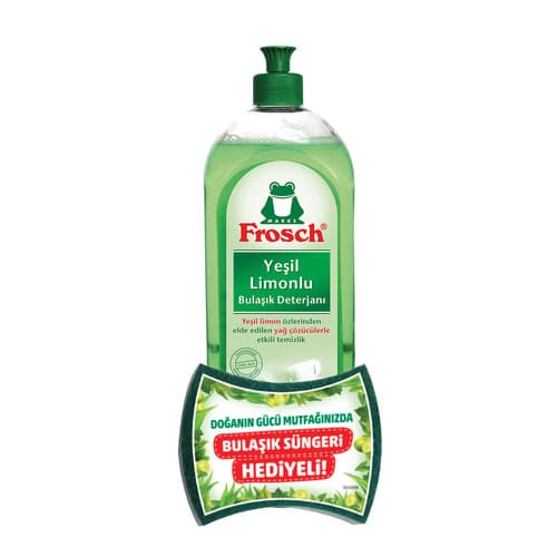 Frosch Sıvı Bulaşık Deterjanı Yeşil Limon & Bulaşık Süngeri İkilisi