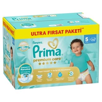 Prima Bebek Bezi Premium Care 5 Beden Junior Ultra Fırsat Paketi 11-16 kg 74 Adet