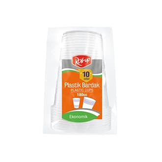 Roll-Up Plastik Şeffaf Bardak 10'lu 180 Cc