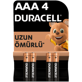 Duracell Alkalin AAA İnce Kalem Pil, 1,5V (LR03 / MN2400), 4’lü Paket