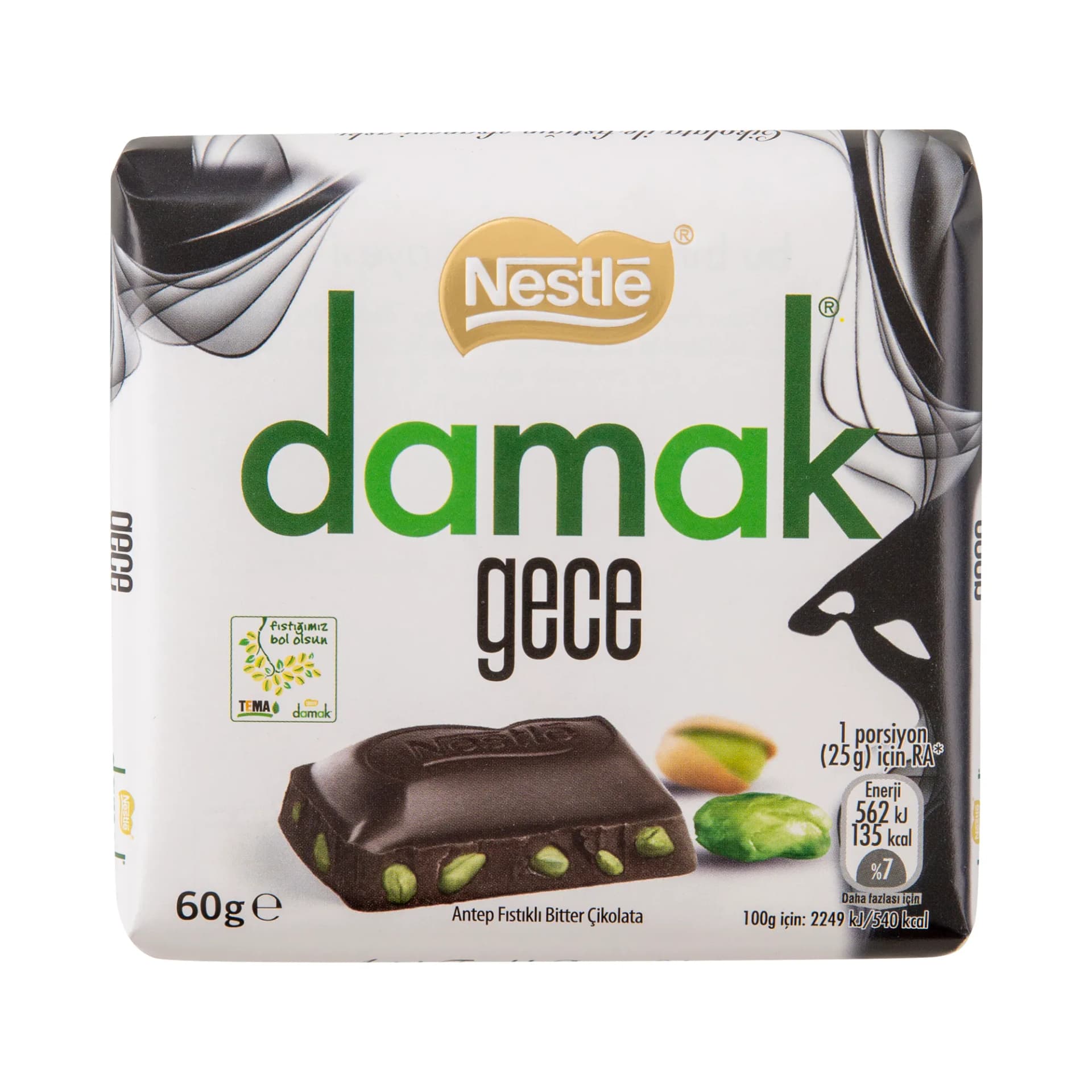 Nestle Damak Gece Antep Fıstıklı %55 Bitter Çikolata