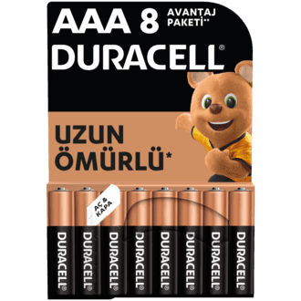Duracell Alkalin AAA İnce Kalem Pil 1,5V (LR03 / MN2400) 8'li Paket