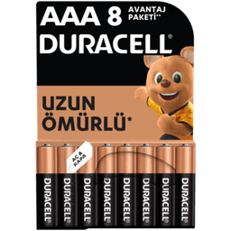 Duracell Alkalin AAA İnce Kalem Pil 1,5V (LR03 / MN2400) 8'li Paket