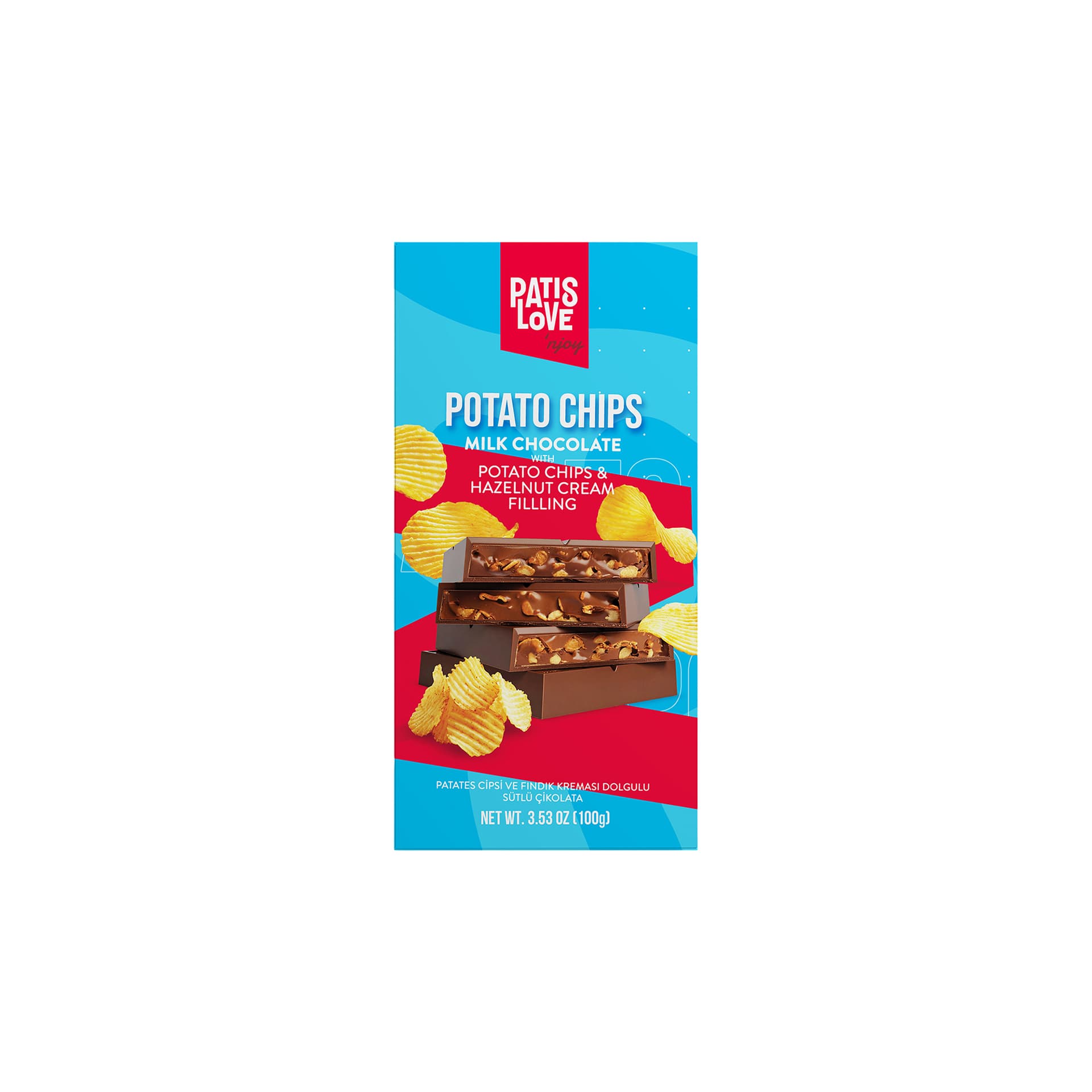 Patislove Enjoy Patates Cipsli ve Fındık Kremalı Dolgulu Sütlü Çikolata